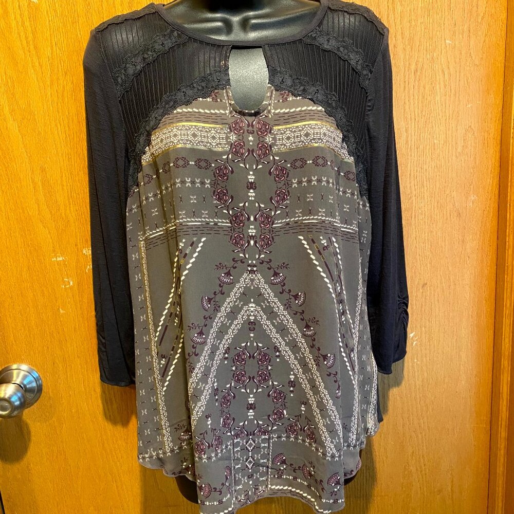 Maurices Lace Print Long Sleeve Blouse M